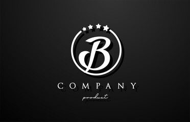 B alphabet letter logo for corporate and company in black and white color. Design with circle and star. Can be used for a luxury brand