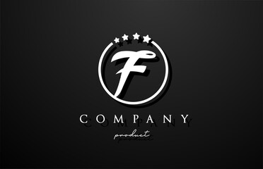F alphabet letter logo for corporate and company in black and white color. Design with circle and star. Can be used for a luxury brand