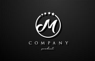 M alphabet letter logo for corporate and company in black and white color. Design with circle and star. Can be used for a luxury brand