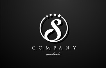 S alphabet letter logo for corporate and company in black and white color. Design with circle and star. Can be used for a luxury brand