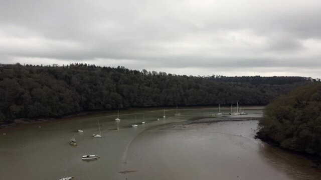 aerial  images of boats near Malpas cornwall England uk near truro 