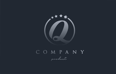 Q blue grey alphabet letter logo for corporate and company. Design with circle and star. Can be used for a luxury brand