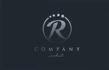 R blue grey alphabet letter logo for corporate and company. Design with circle and star. Can be used for a luxury brand