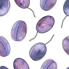 Watercolor pattern with plums