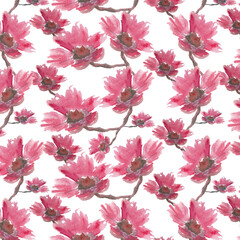 seamless pattern with pink flowers on a white  background,vector illustration