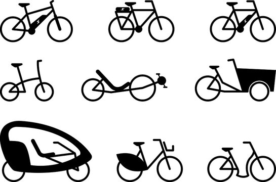 Moderne Fahrrad Icon Set, Kontur, Flat Design, schwarzweiß, Vektor Grafik