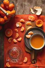 tangerine juice on the old wooden table