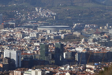 View of Bilbao from a hill in a sunny winter day