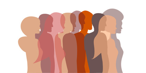 People silhouettes, brown, pink, brown and orange color palette. Diversity concept.
