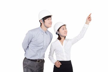 Portrait of businessman and businesswoman looking away