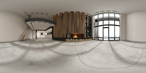 360 panorana of empty modern interior room 3D rendering