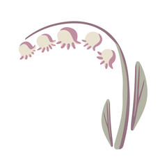 Lily of the valley flat illustration vector. Spring flower in trendy colors. Design element isolated on white background.
