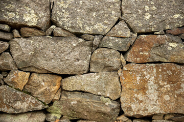 A stone wall made of cobblestones background for texture.