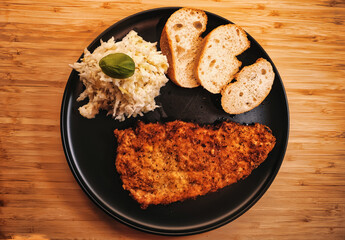 traditional schnitzel with coleslaw