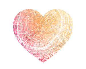 Woodcut of tree rings heart design