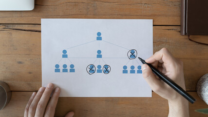 Top above close up male human resources manager completing corporate team. Skilled ceo executive...