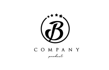 B alphabet letter logo for corporate and company. Design with circle and star in simple black and white colors. Can be used for a luxury brand