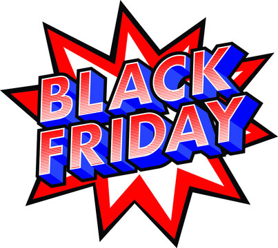 Black Friday Effect with Striped in Comic Book Style. Vector Design Element. Retro Sticker. Global Colors Used.