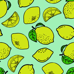 Seamless lemon pattern with fruits. Seamless vector lemon pattern.