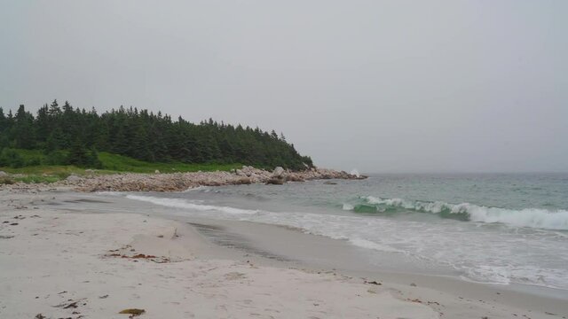 Overcast day at an east coast beach in Nova Scotia, Canada during the fall months.