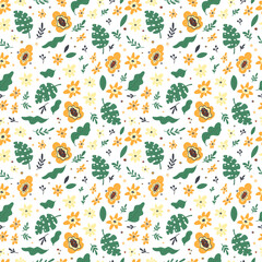 Floral seamless patterns, spring summer backdrop. Hand drawn surface pattern