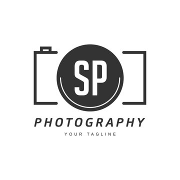 SP Letter Logo Design with Camera Icon, Photography Logo Concept