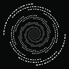 Abstract white halftone dots and stripes in vortex form. Abstract monochrome background. Modern shape. Design element for prints, web pages, blackout tattoo, template and textile pattern