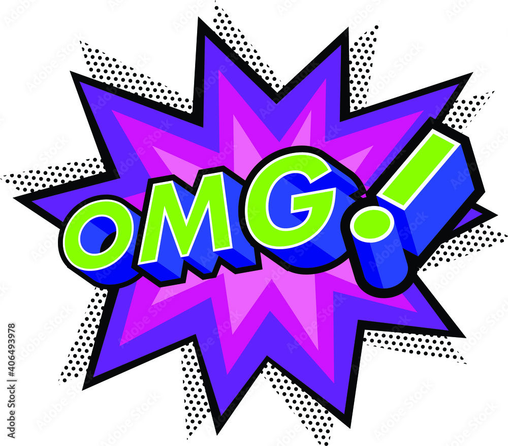 Fototapete omg effect with halftone in comic book style. vector design element. retro sticker. global colors us