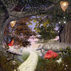 Enchanted footpath in the middle of the forest