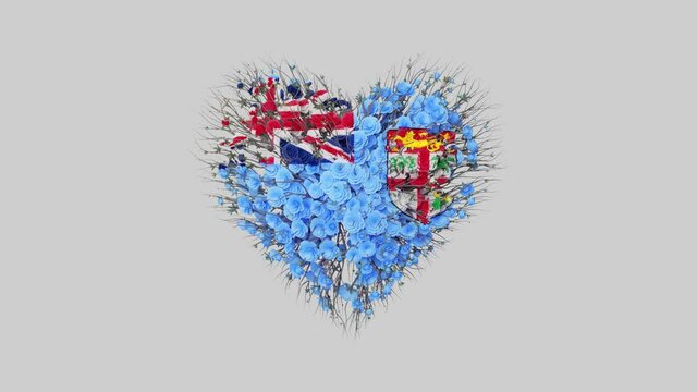 Fiji National Day. Independence Day. October 10. Heart animation with alpha matte. Flowers forming heart shape. 3D rendering.