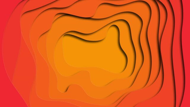 3D geometric background with realistic paper cut layers. Simple motion graphic animation red and orange background
