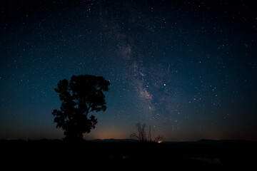 Night landscape with Milky Way in the Natural Park of Barruecos. Extremadura. Spain.