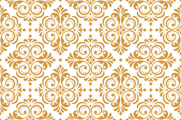 Floral pattern. Vintage wallpaper in the Baroque style. Seamless vector background. White and gold ornament for fabric, wallpaper, packaging. Ornate Damask flower ornament