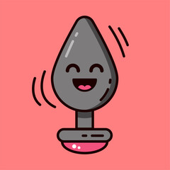Flat illustration with cute kawaii sex toy butt plug on pink background.  Suitable for advertising a sex shop or Valentine's Day cards.