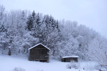 landwirtschaftliche Scheune im Winter