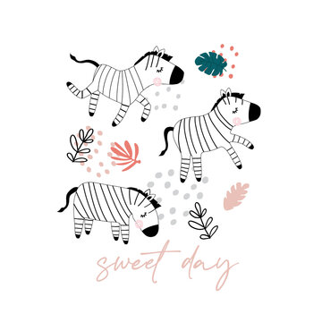 animal wildlife zebra black and white leaf bush garden text line tee illustration art vector slogan