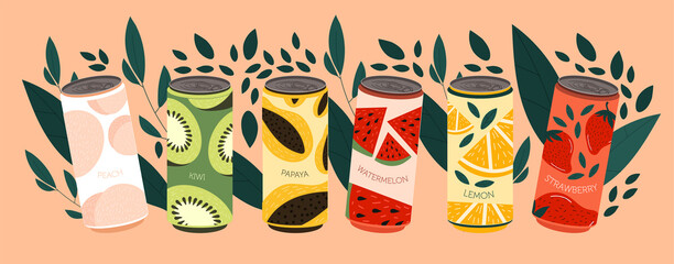 Various tasty Soda beverages set