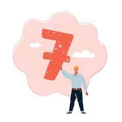 Vector illustration of man hold seven in his hands.