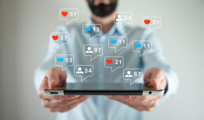 Businessman social media marketing in tablet screen