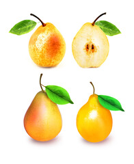 Photo multicolored bright pears set on a white background