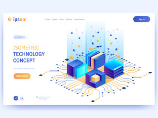 Vector landing page of Isometric Technology concept