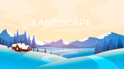 Winter mountains landscape. Nature ice background. Vector