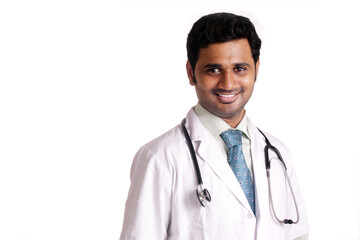 portrait of Indian young male medical worker. isolated on white