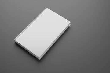 Blank hardcover book on gray background. 3D rendering mock-up.