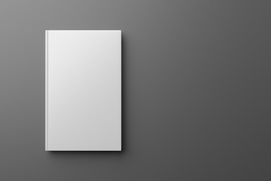 Blank hardcover book on gray background. 3D rendering mock-up.