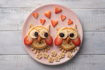 Owl pancakes for kids valentines day breakfast