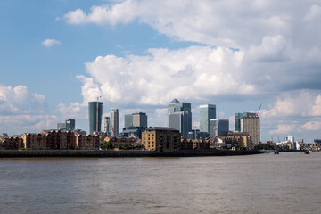 Fototapeta premium London skyline with Canary Wharf district by Thames river