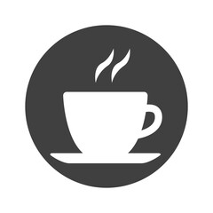 Black and white silhouette of a cup with a hot drink. Tea or coffee. Lunch break symbol. Vector isolated icon.