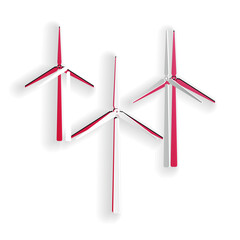 Paper cut Wind turbine icon isolated on white background. Wind generator sign. Windmill silhouette. Windmills for electric power production. Paper art style. Vector.