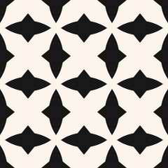 Black and white geometric seamless pattern with curved shapes, diamonds, grid, repeat tiles. Elegant gothic style texture. Simple monochrome background. Repeated design for decor, print, furniture